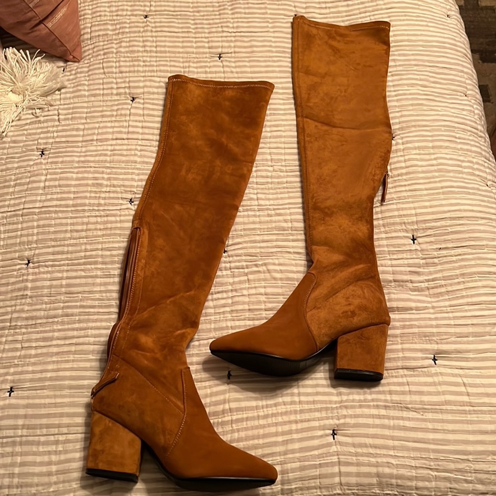 Never worn over the knee camel colored boots